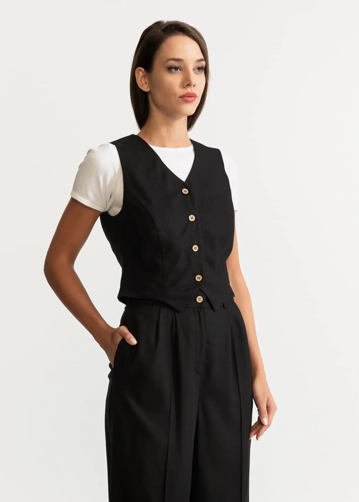 Women's Figa Linen Waistcoat Black sold by Ivalo.com