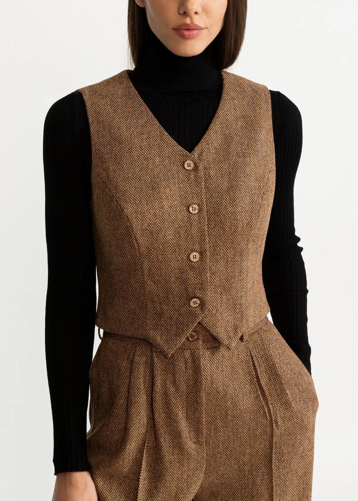 Women's Figa Wool Waistcoat Whiskey Brown sold by Ivalo.com
