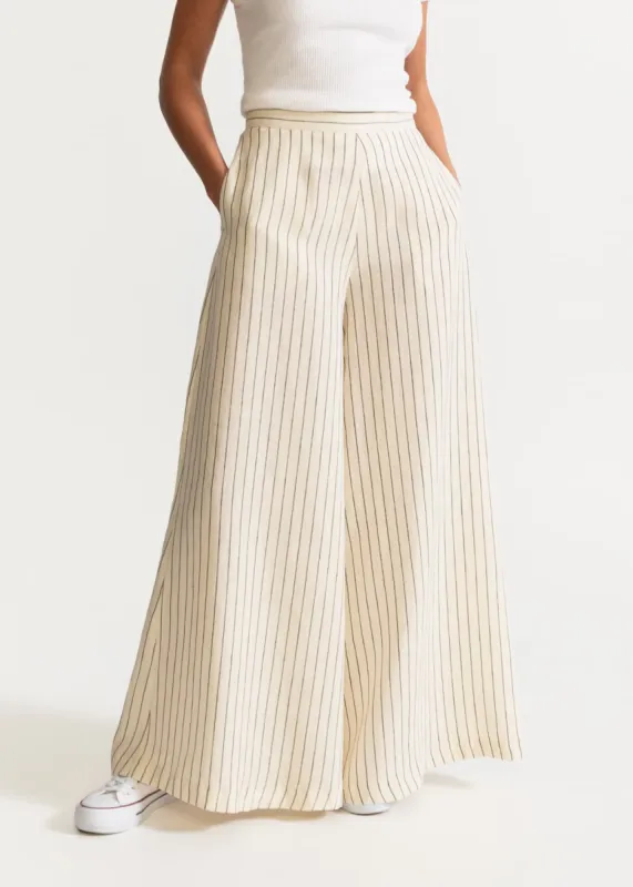 Women's Palazzo Linen Pants  White Stripes sold by Ivalo.com