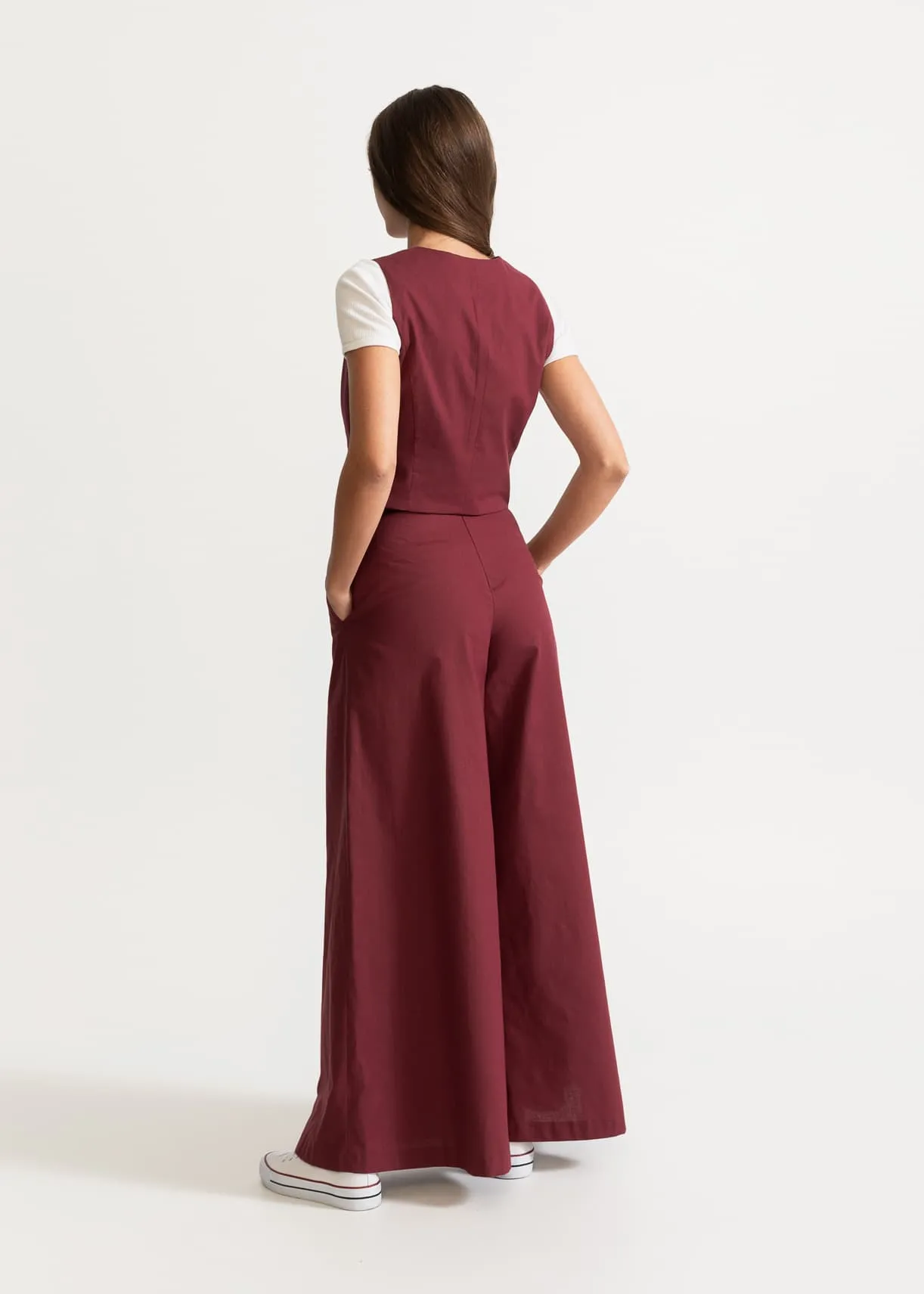 Women's Palazzo Cotton Pants Burgundy sold by Ivalo.com product image thumbnail 2