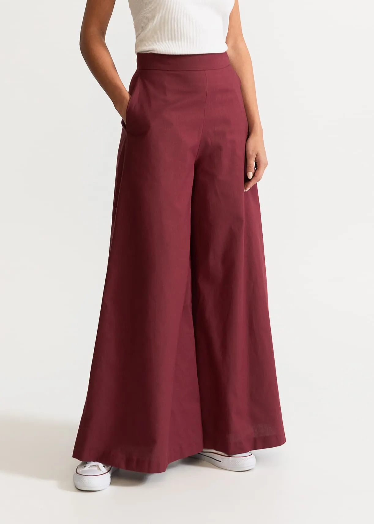 Women's Palazzo Cotton Pants Burgundy sold by Ivalo.com