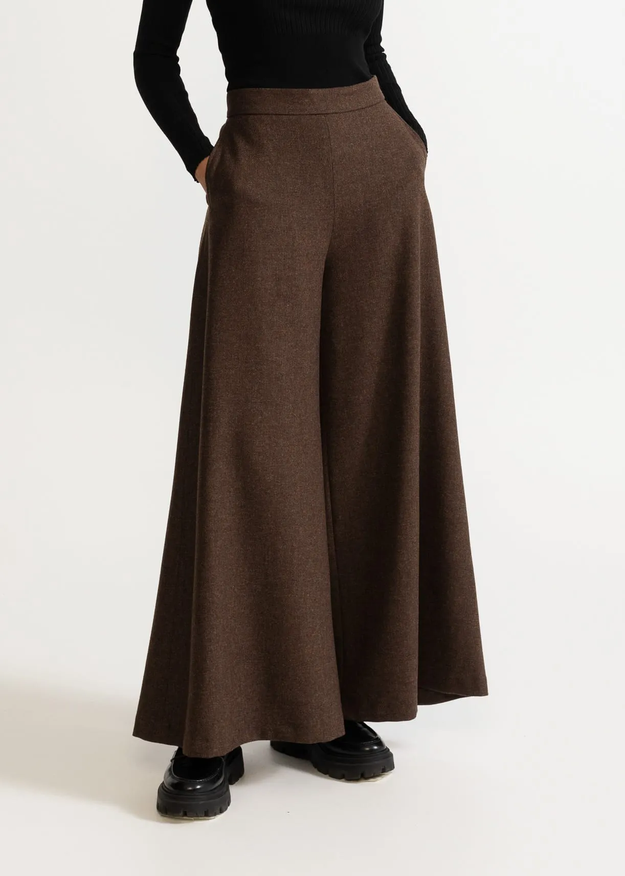 Women's Palazzo Wool Pants Mocha Brown sold by Ivalo.com