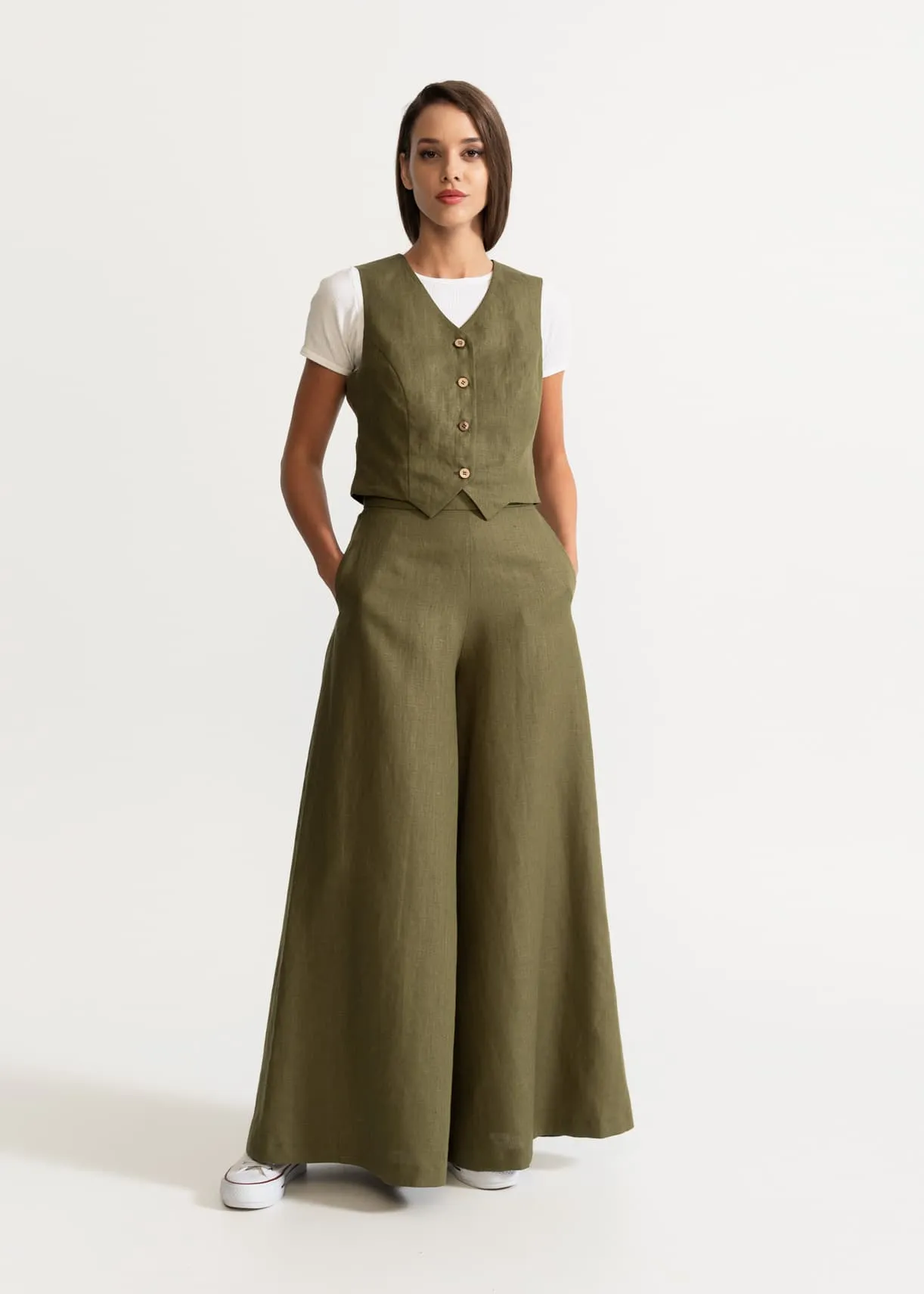 Women's Palazzo Linen Pants Khaki sold by Ivalo.com product image thumbnail 5