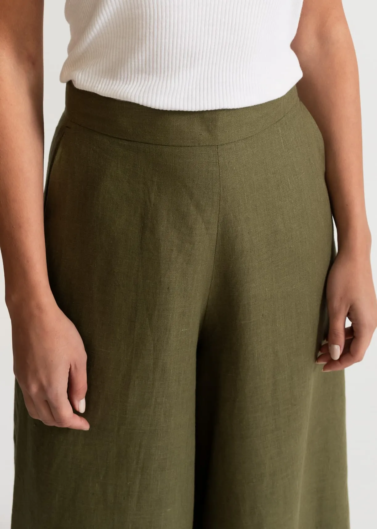 Women's Palazzo Linen Pants Khaki sold by Ivalo.com product image thumbnail 3