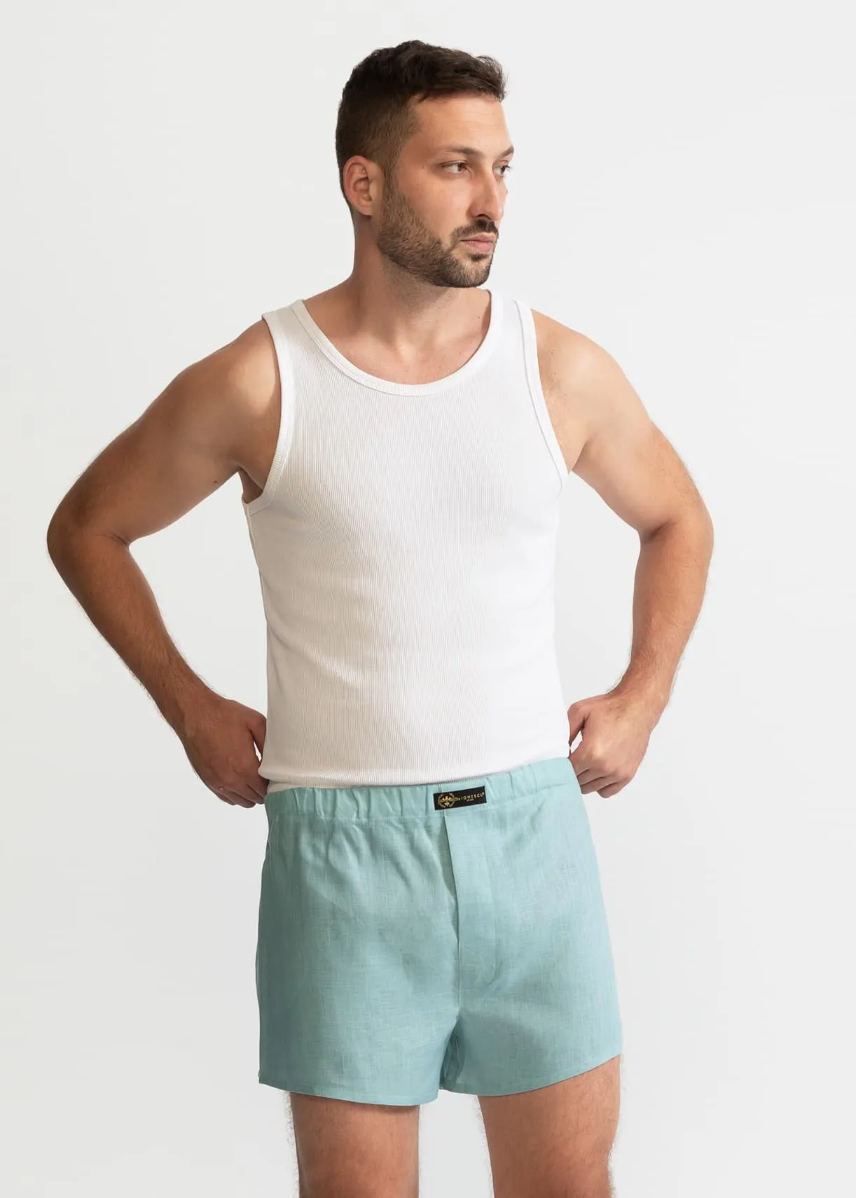 The Linen Boxer Shorts Aqua Blue sold by Ivalo.com