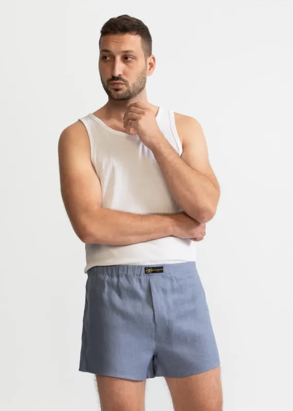 The Linen Boxer Shorts  Dusty Blue sold by Ivalo.com