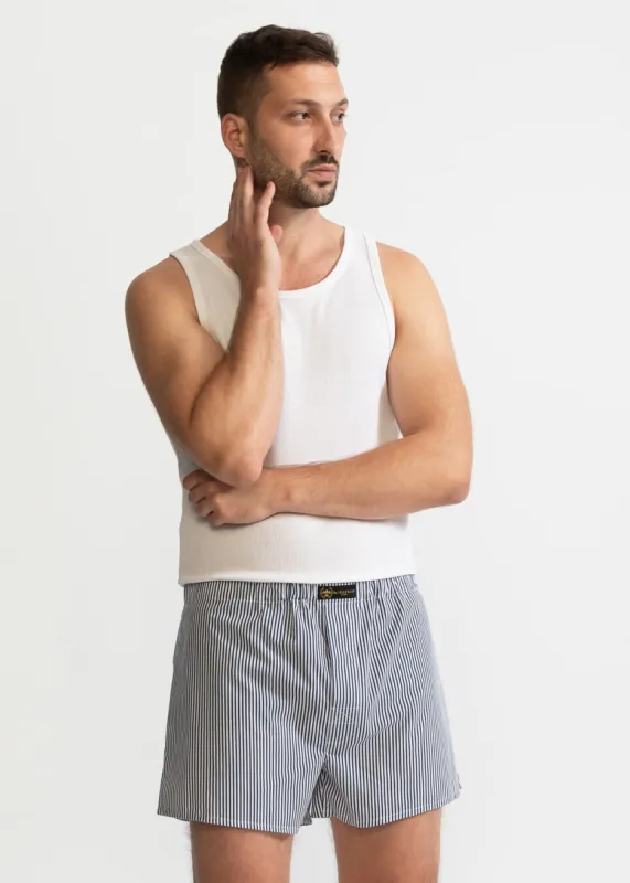 The Cotton Boxer Shorts Blue Stripes sold by Ivalo.com
