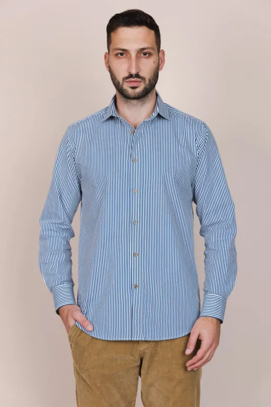The Calimani Cotton Shirt Marine Blue Stripes sold by Ivalo.com