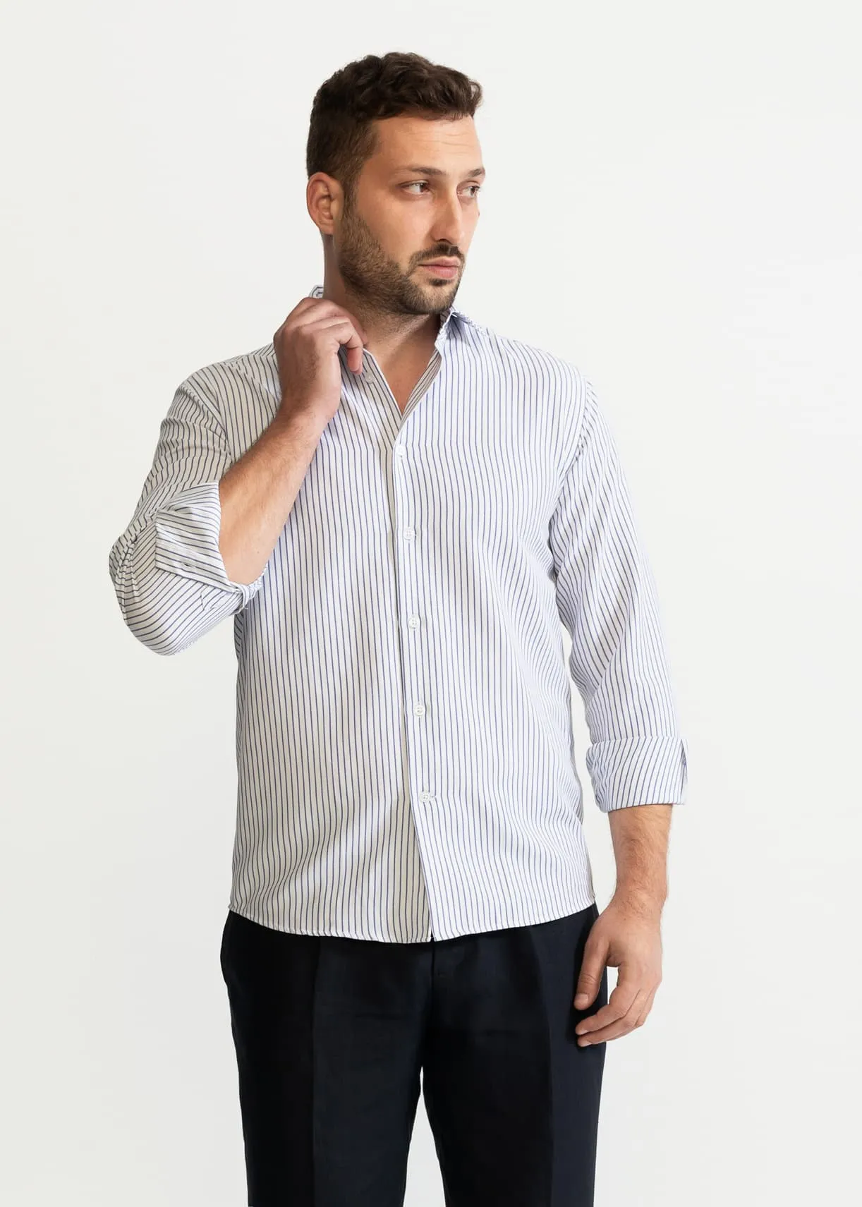 The Peles Egyptian Cotton Shirt Navy Blue Stripes White sold by Ivalo.com product image thumbnail 3