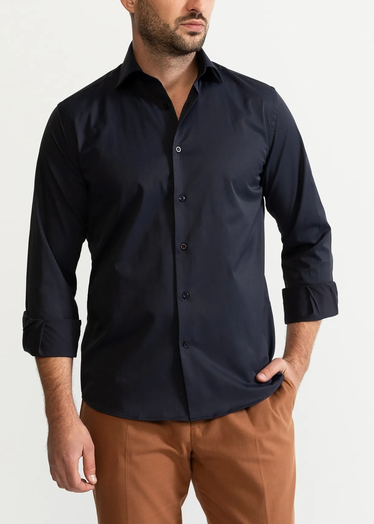 The Peles Egyptian Cotton Shirt Navy Blue sold by Ivalo.com