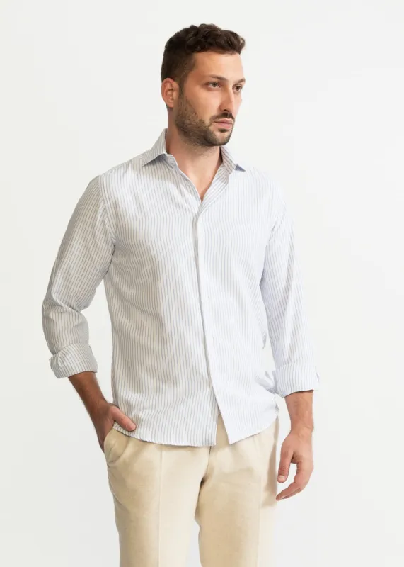 The Peles Egyptian Cotton Shirt Sky Blue Stripes White sold by Ivalo.com