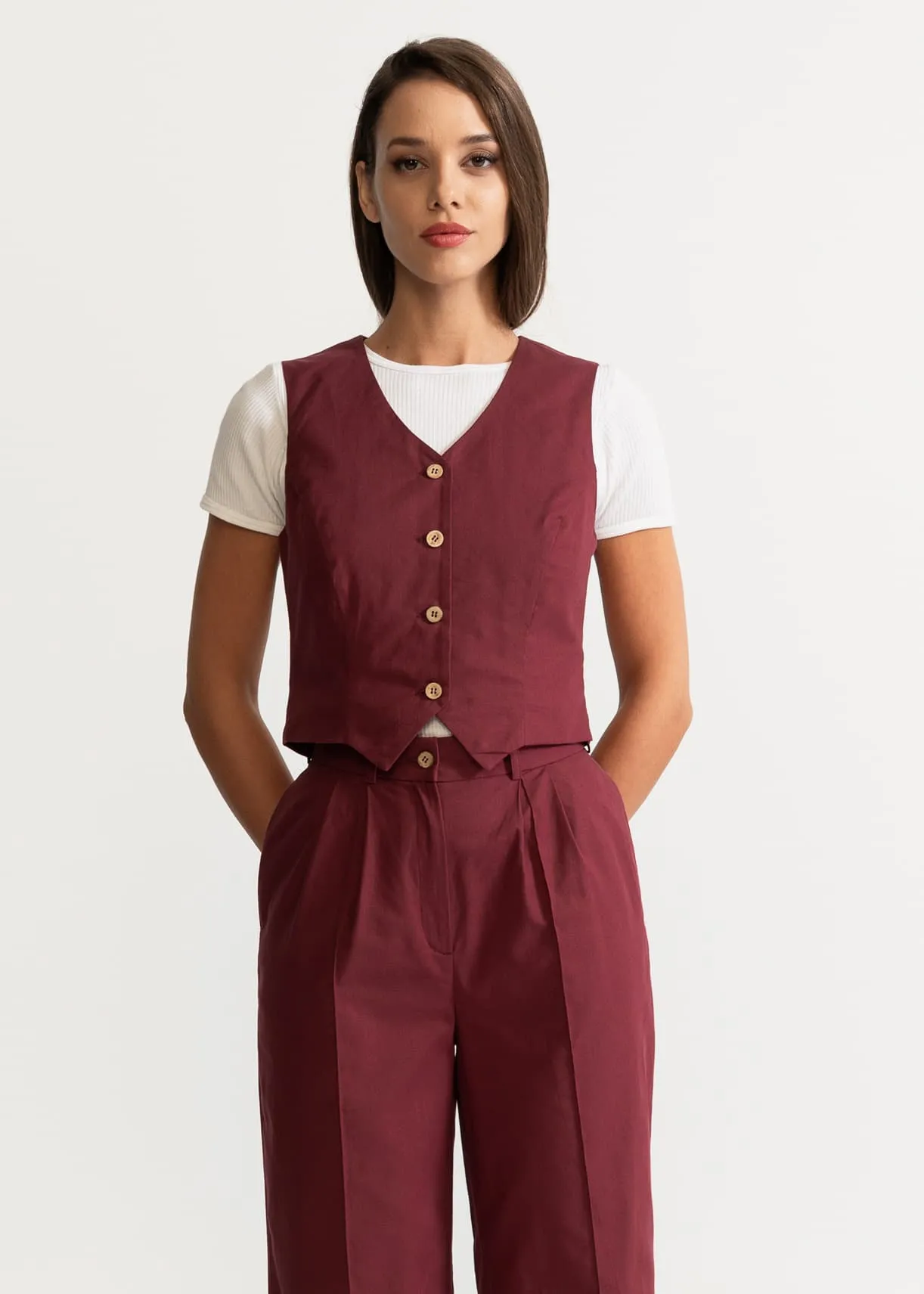 Women's Figa Organic Cotton Waistcoat Burgundy sold by Ivalo.com