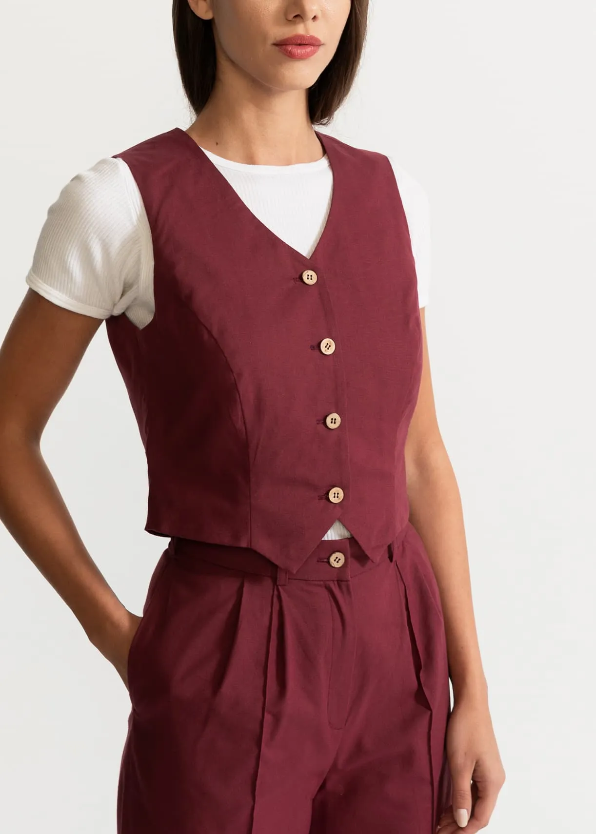 Women's Figa Organic Cotton Waistcoat Burgundy sold by Ivalo.com product image thumbnail 4