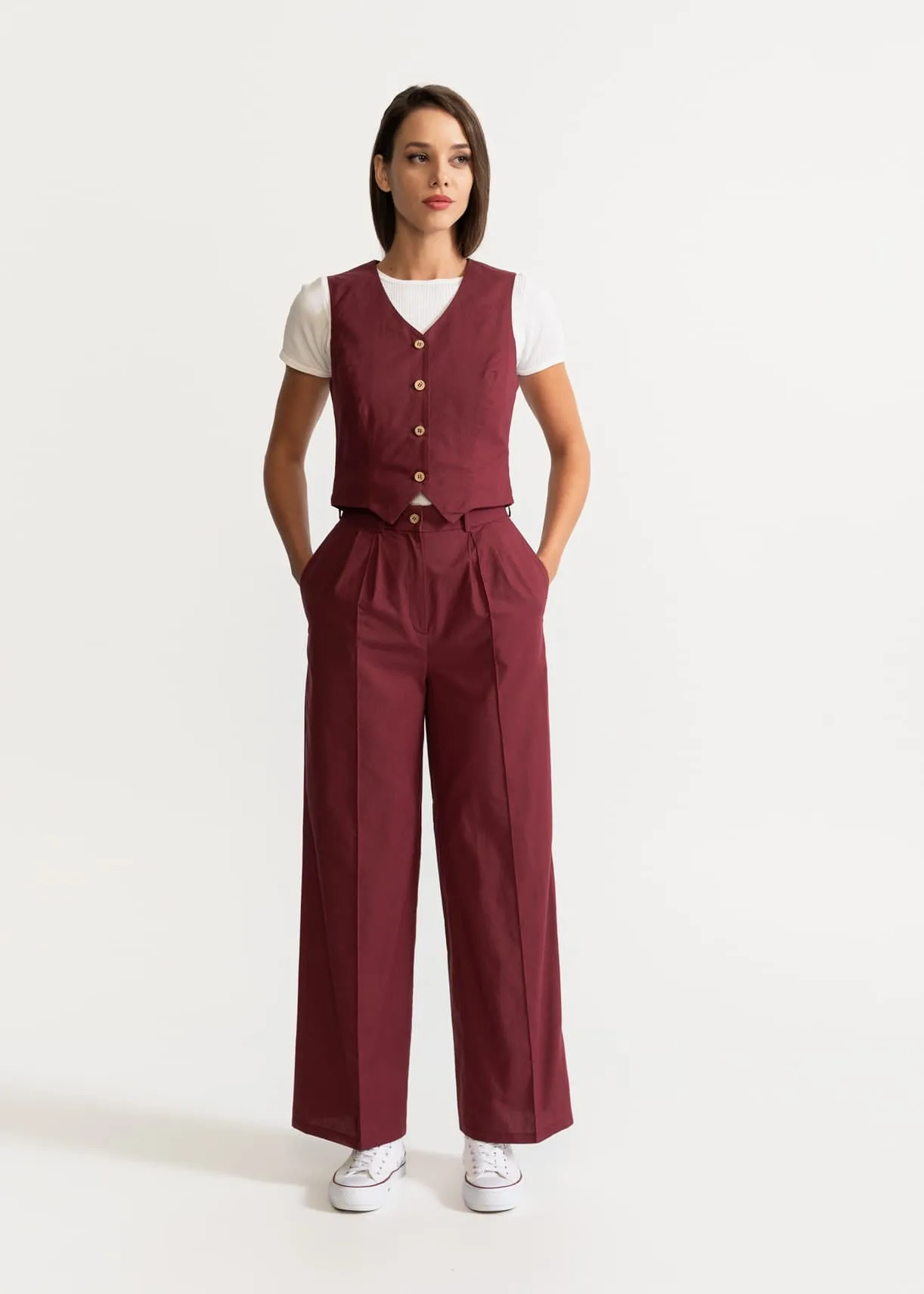 Women's Figa Organic Cotton Waistcoat Burgundy sold by Ivalo.com product image thumbnail 3