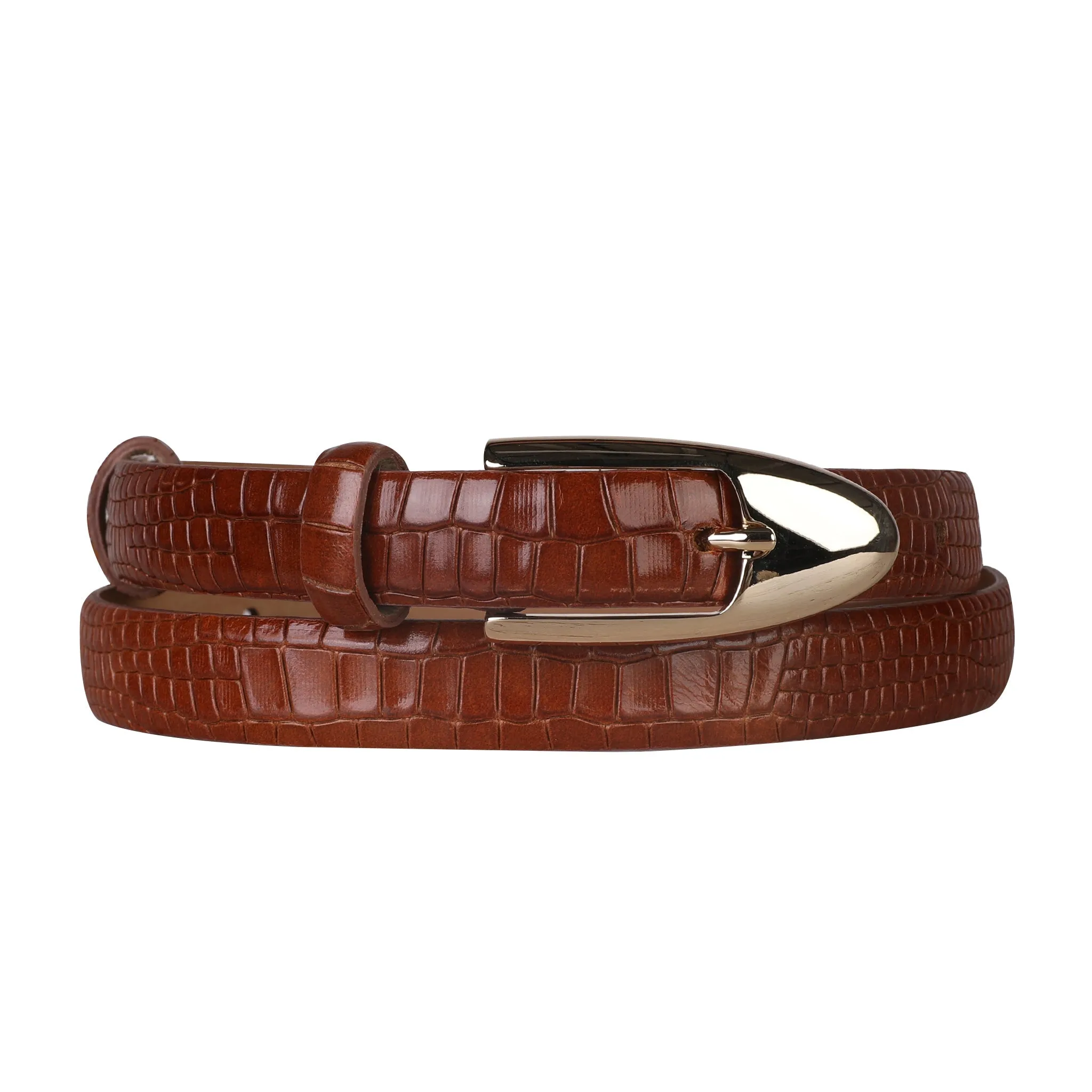 No. 2 Elegant Thin Belt Croco Caramel Brown sold by Ivalo.com