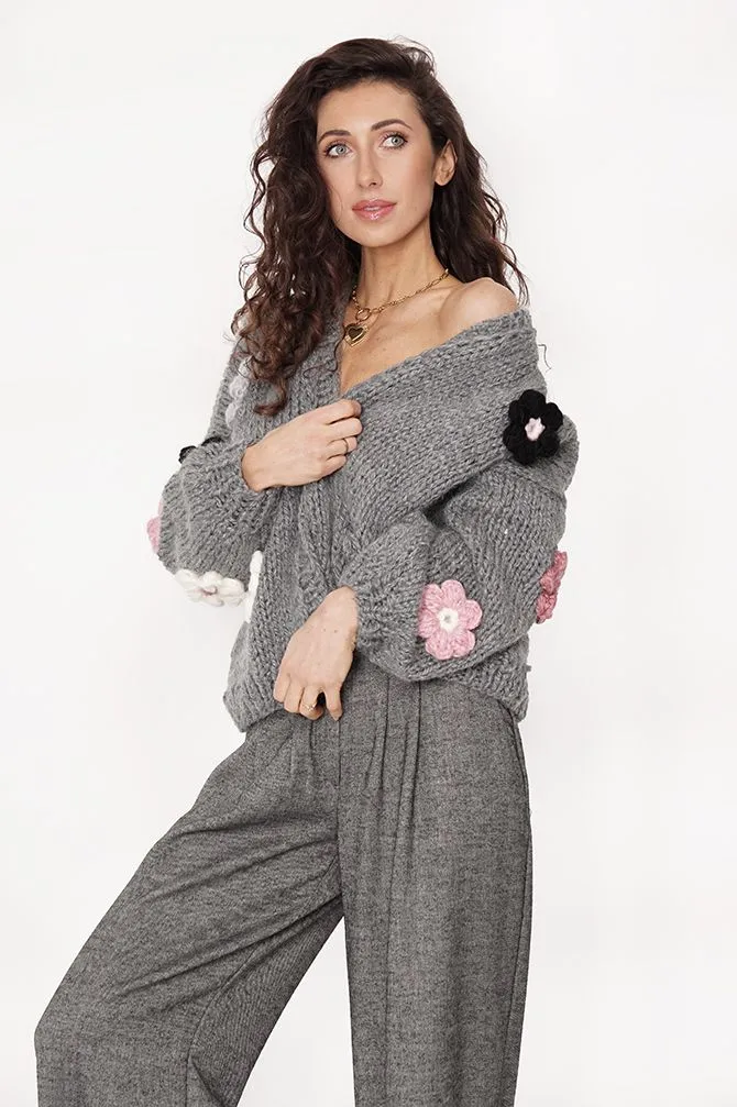 Flower Handmade Cardigan Dark Grey sold by Ivalo.com