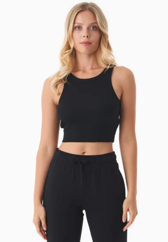 Sonnia Cropped Organic Cotton Rib Top Black sold by Ivalo.com