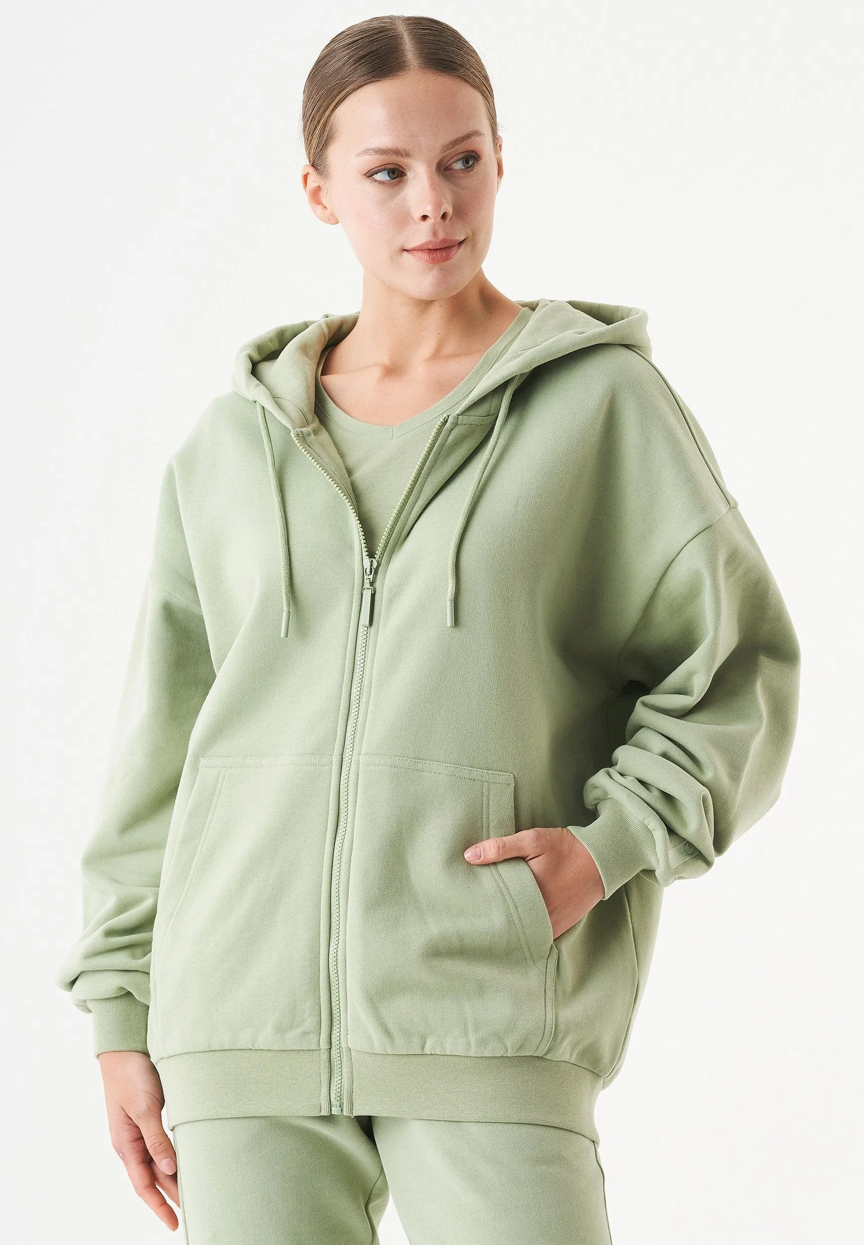 Jale Soft Touch Organic Cotton Sweat Jacket Sage Green sold by Ivalo.com product image thumbnail 4