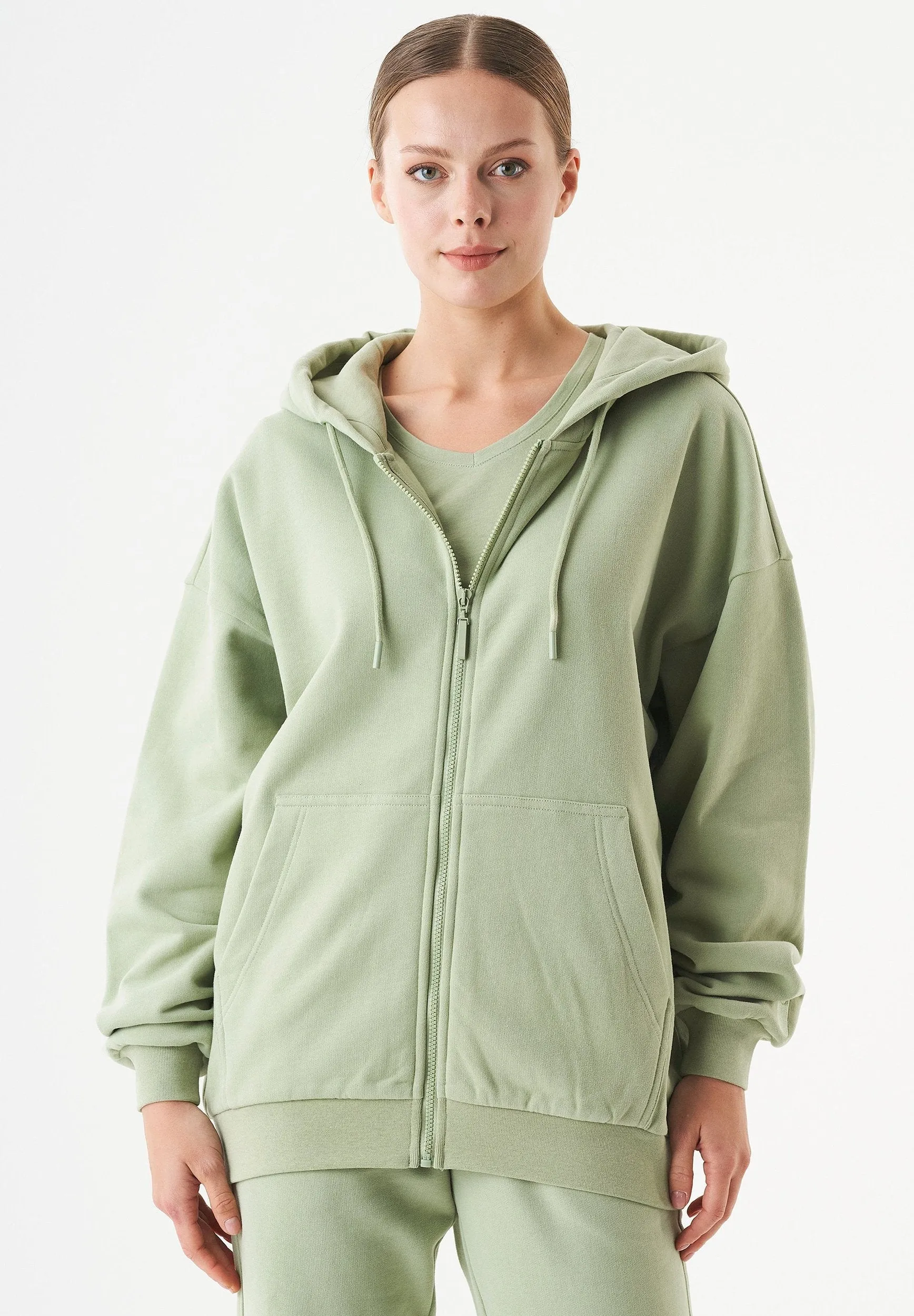 Jale Soft Touch Organic Cotton Sweat Jacket Sage Green sold by Ivalo.com