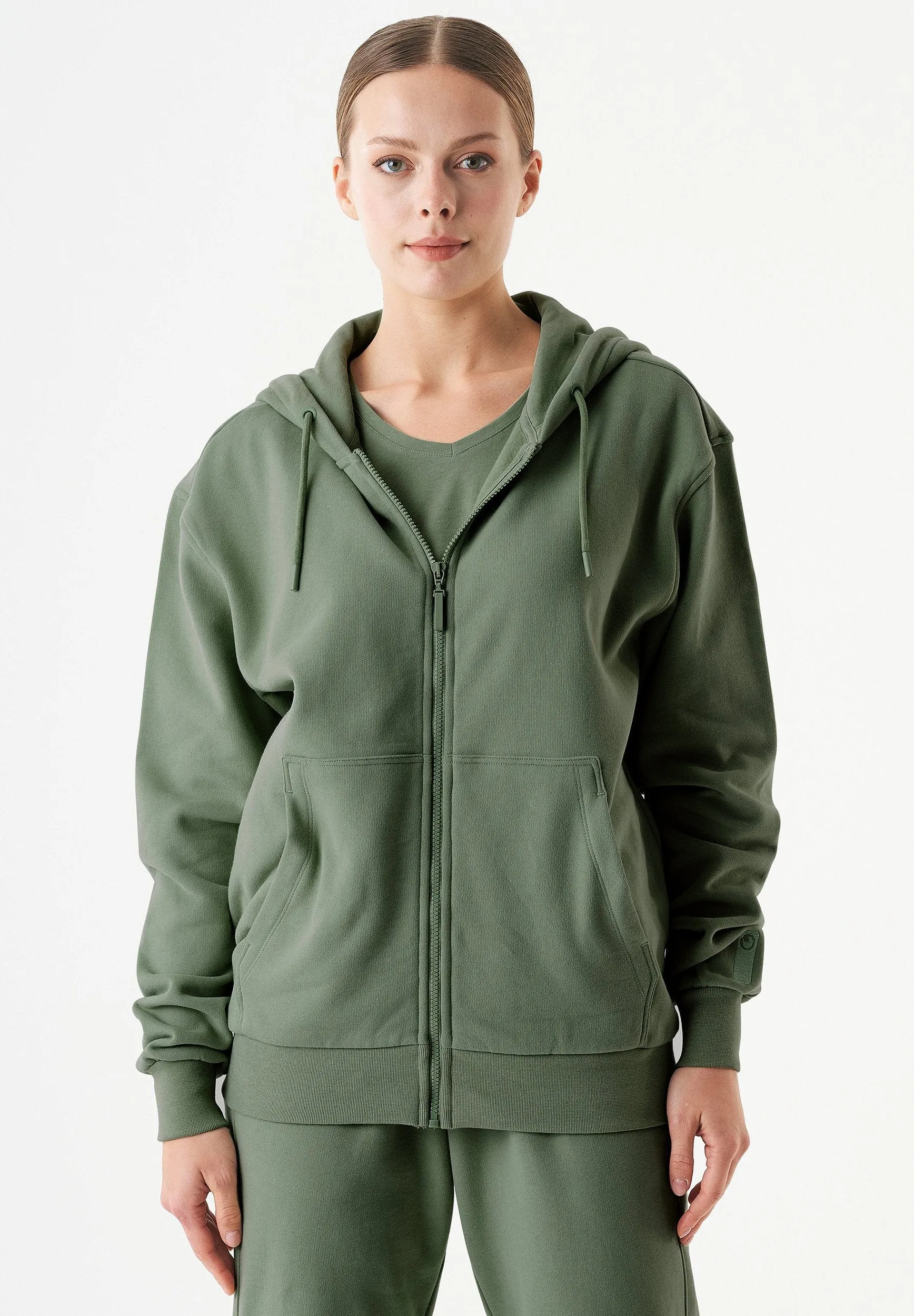 Junda Unisex Soft Touch Organic Cotton Sweat Jacket Olive sold by Ivalo.com