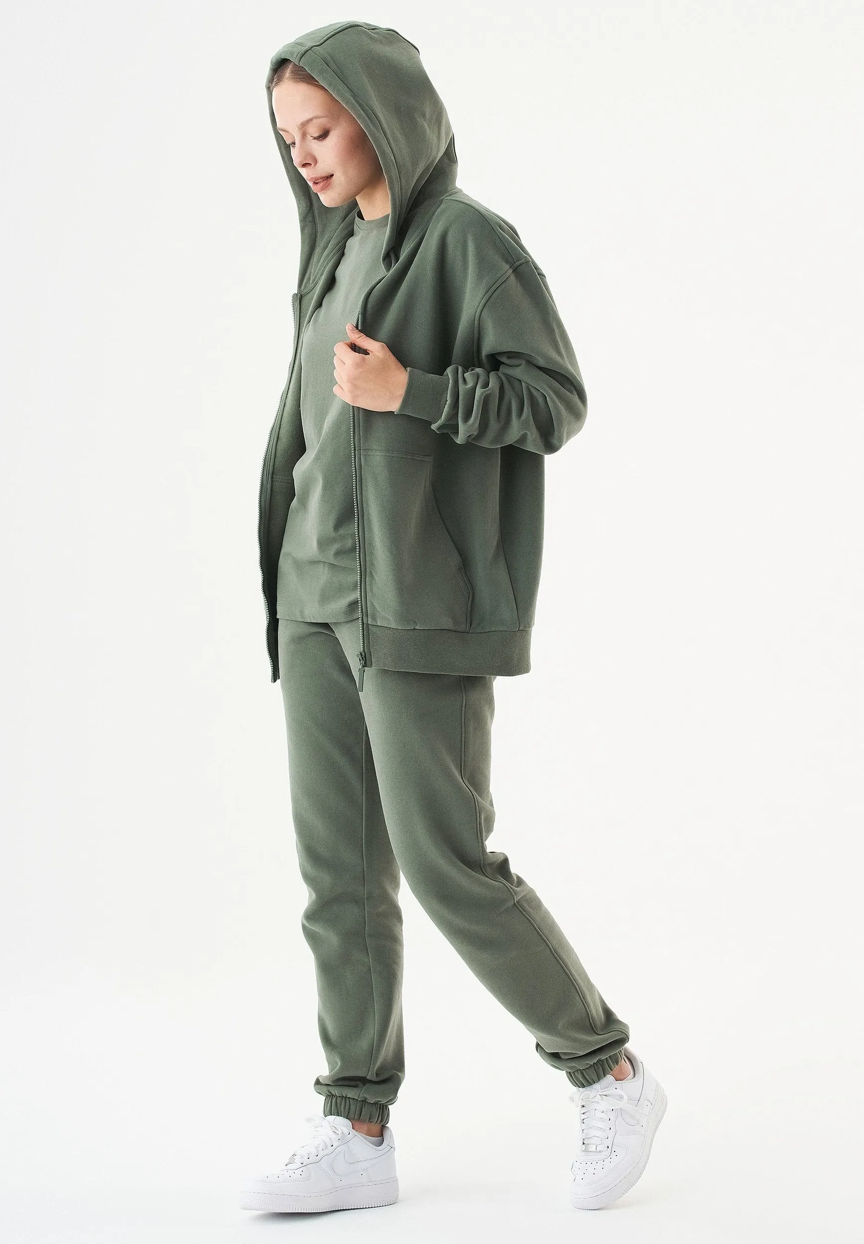 Junda Unisex Soft Touch Organic Cotton Sweat Jacket Olive sold by Ivalo.com product image thumbnail 4