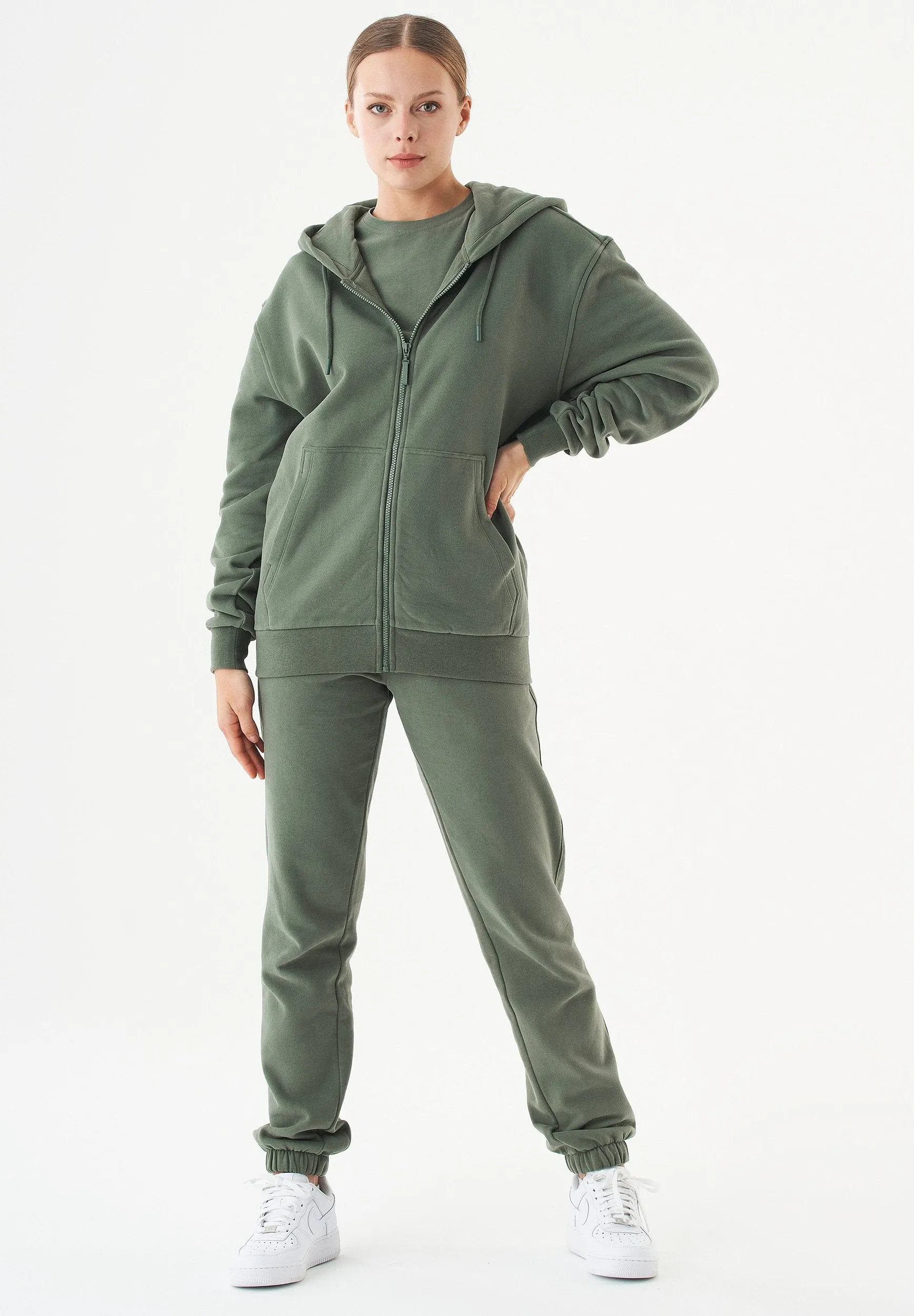 Junda Unisex Soft Touch Organic Cotton Sweat Jacket Olive sold by Ivalo.com product image thumbnail 2
