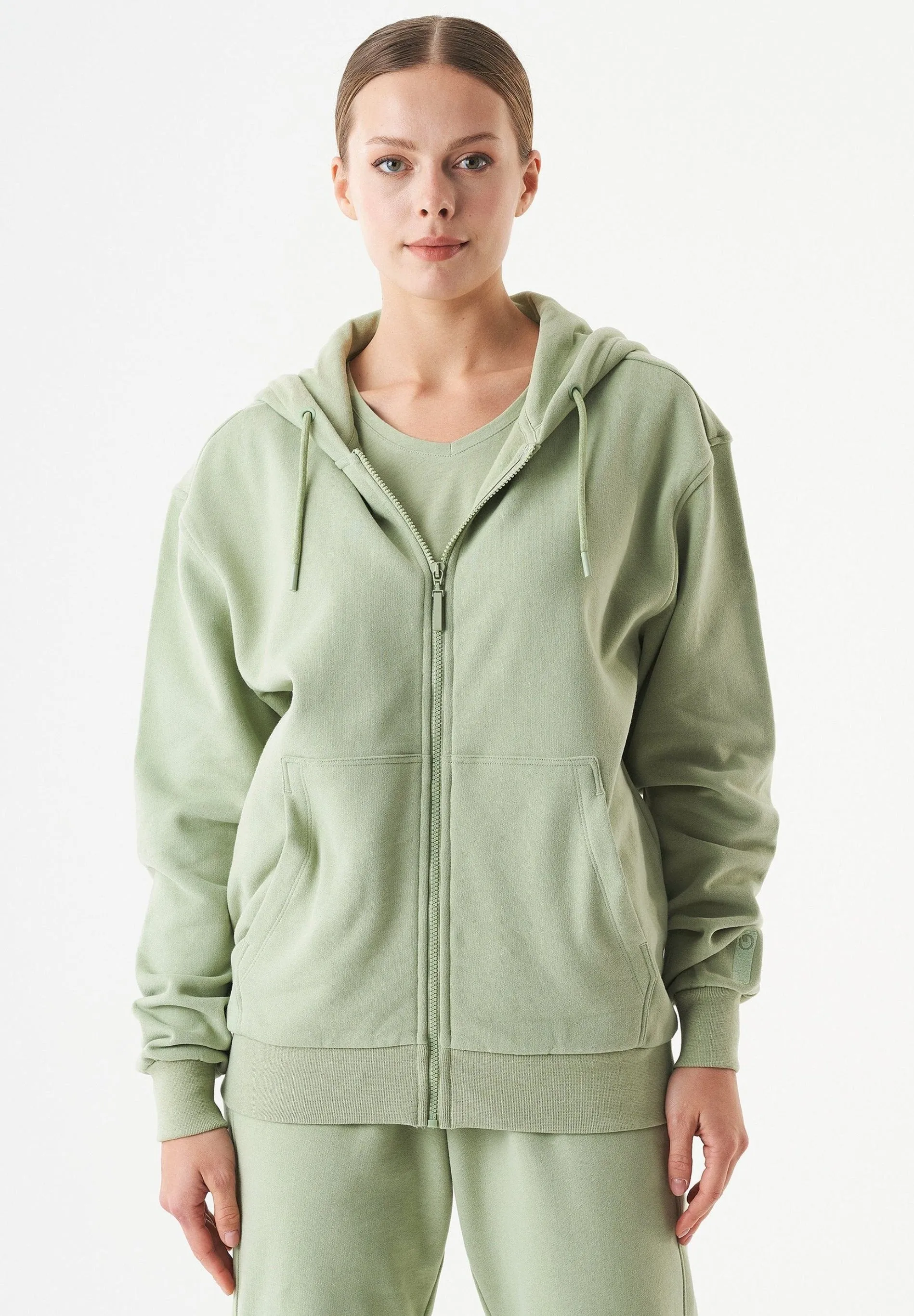 Junda Unisex Soft Touch Organic Cotton Sweat Jacket Sage Green sold by Ivalo.com