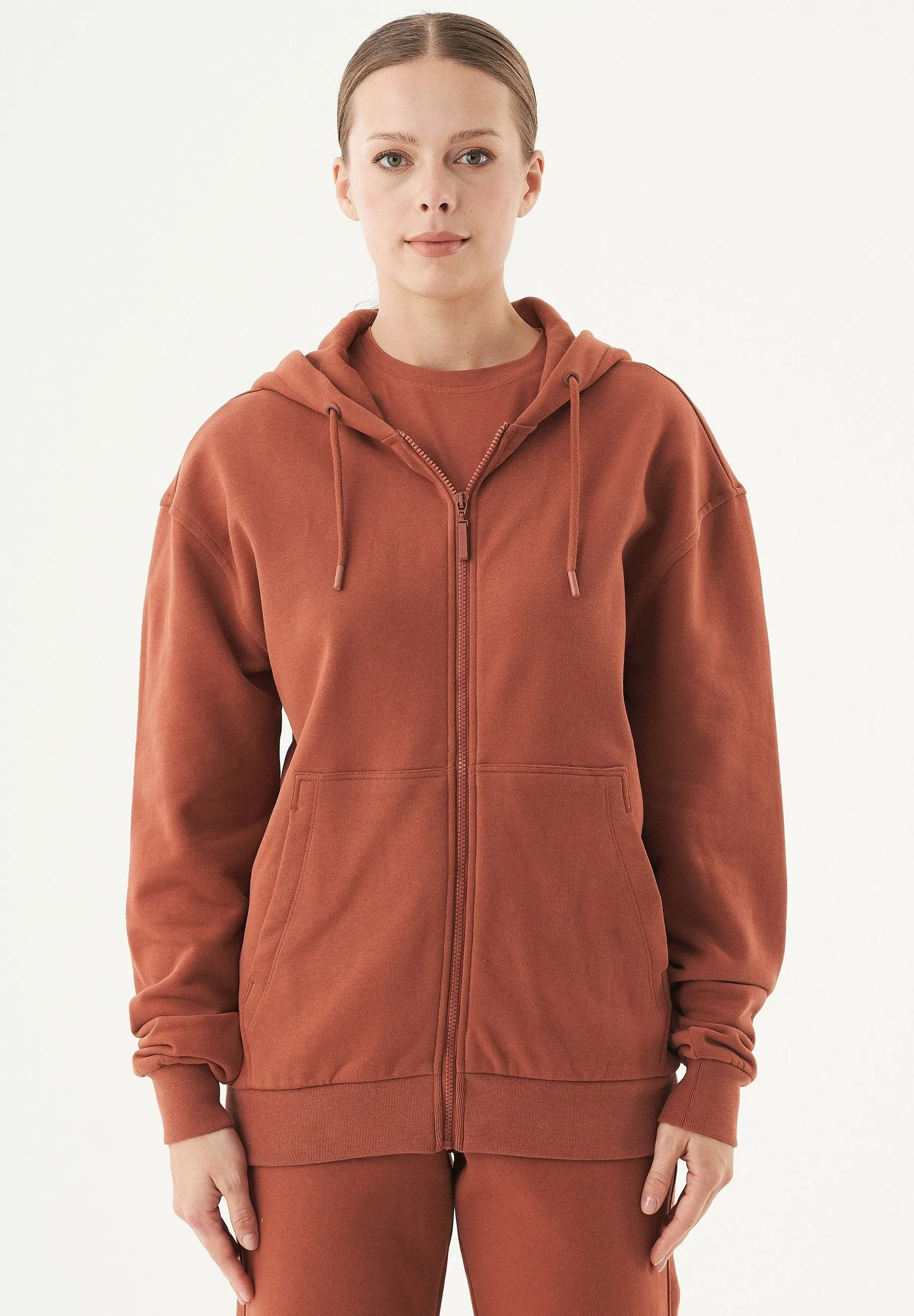 Junda Unisex Soft Touch Organic Cotton Sweat Jacket Cinnamon sold by Ivalo.com