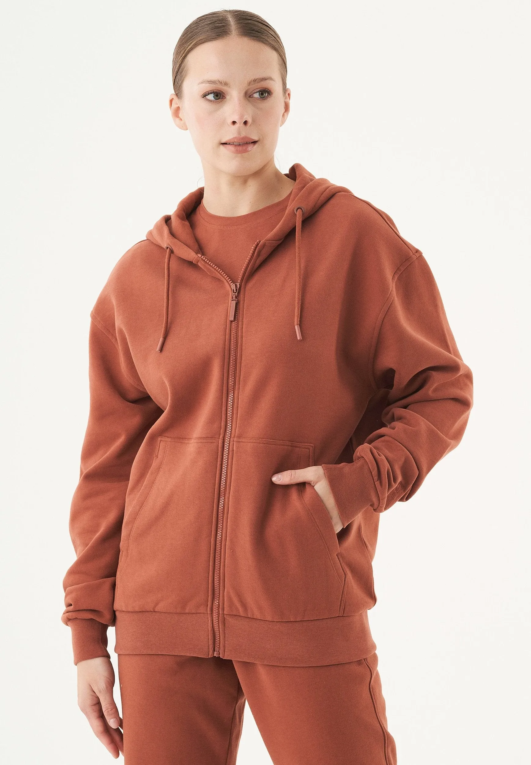 Junda Unisex Soft Touch Organic Cotton Sweat Jacket Cinnamon sold by Ivalo.com product image thumbnail 4