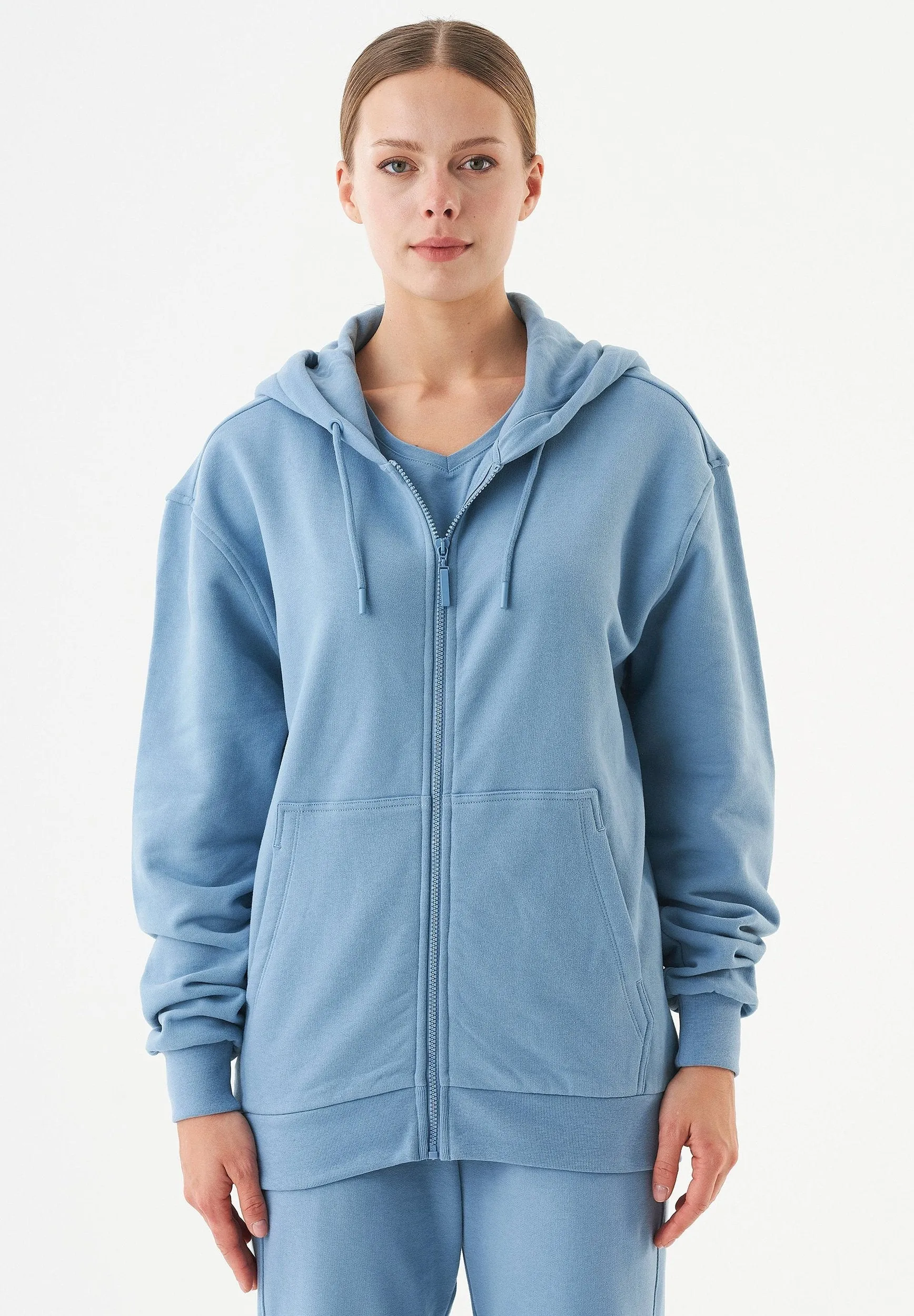 Junda Unisex Soft Touch Organic Cotton Sweat Jacket Steel Blue sold by Ivalo.com