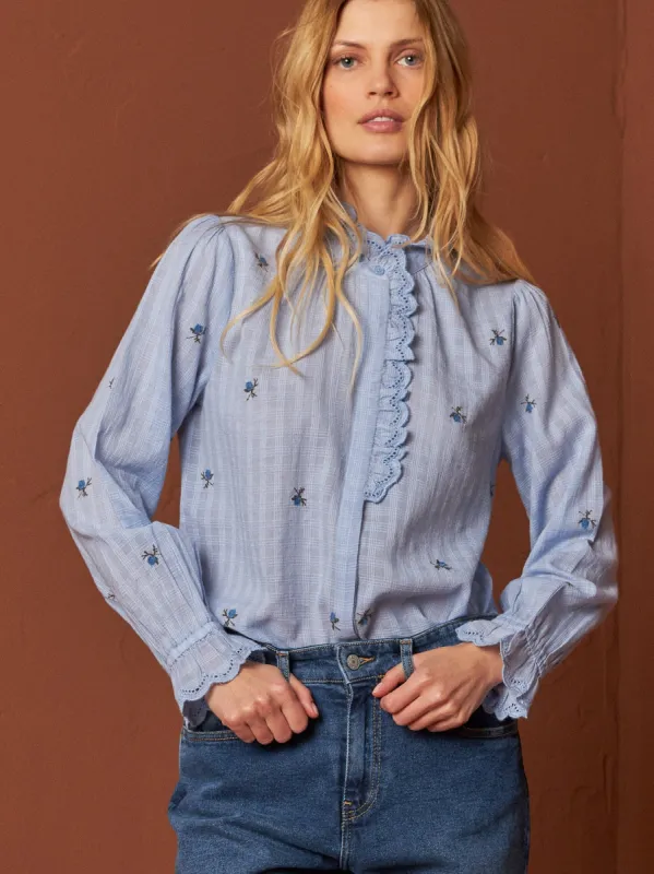 Embroidered Gauze Shirt Blue sold by Ivalo.com