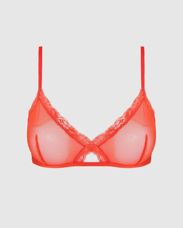 Mesh Lace Trim Triangle Bralette Fiery Red sold by Ivalo.com