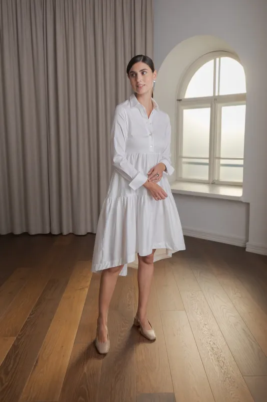 Clarette Long Sleeve Cotton Blend Dress White made by Ivalo.com