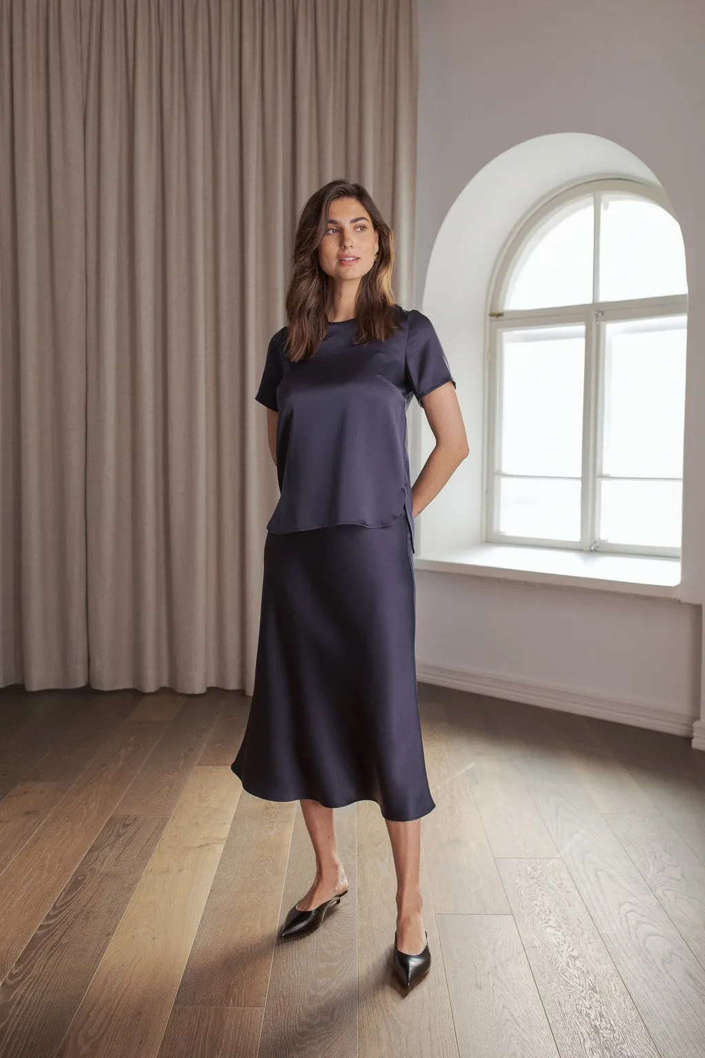Tianna Midi Satin Skirt Dark Navy sold by Ivalo.com