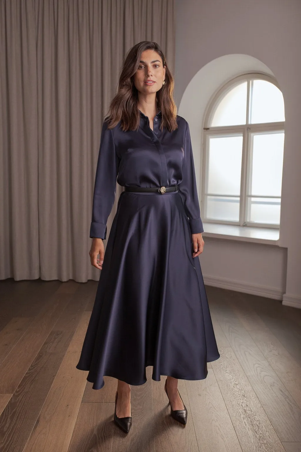 Tesha Satin Shirt Dark Navy sold by Ivalo.com