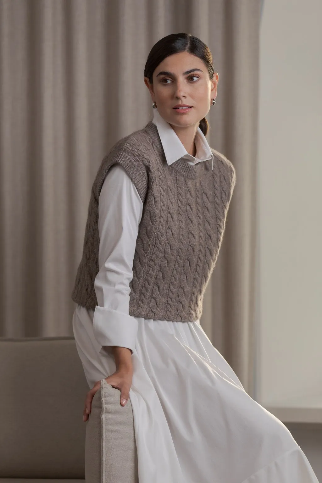 Vivian Cable Knit Wool Cashmere Blend Vest Nougat sold by Ivalo.com