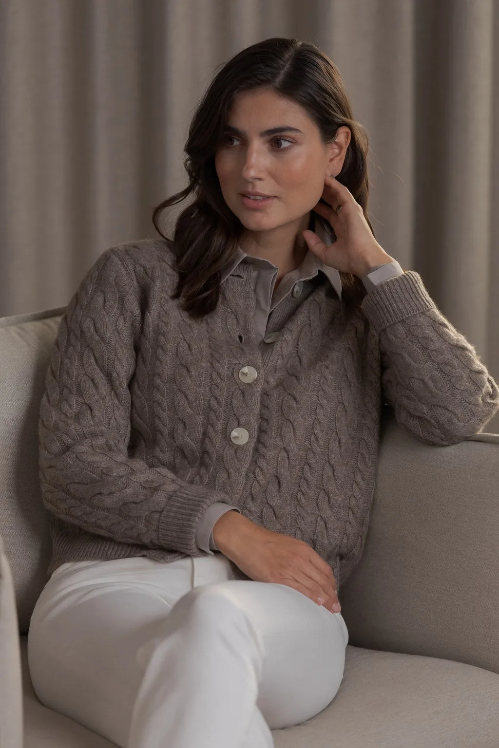 Vivianna Cable Knit Wool Cashmere Blend Cardigan Nougat sold by Ivalo.com