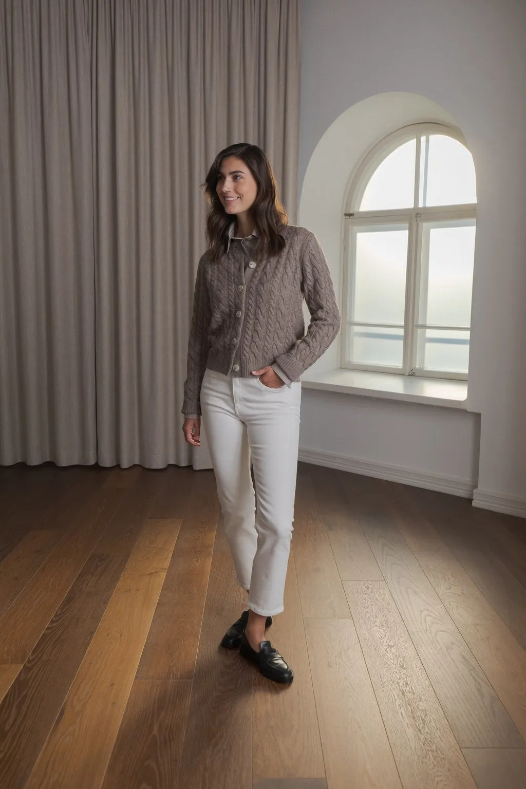 Vivianna Cable Knit Wool Cashmere Blend Cardigan Nougat sold by Ivalo.com product image thumbnail 2