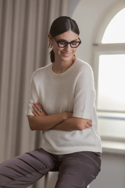 Karlie Short Sleeve Cashmere Sweater Cream sold by Ivalo.com