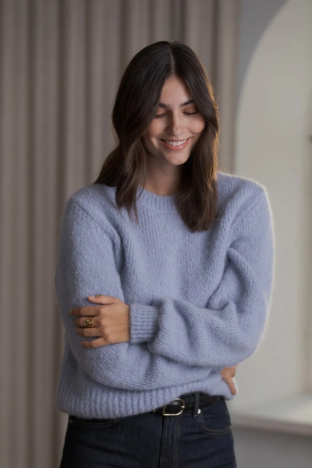 Angelica Chunky Long Sleeve Alpaca Blend Sweater Light blue sold by Ivalo.com