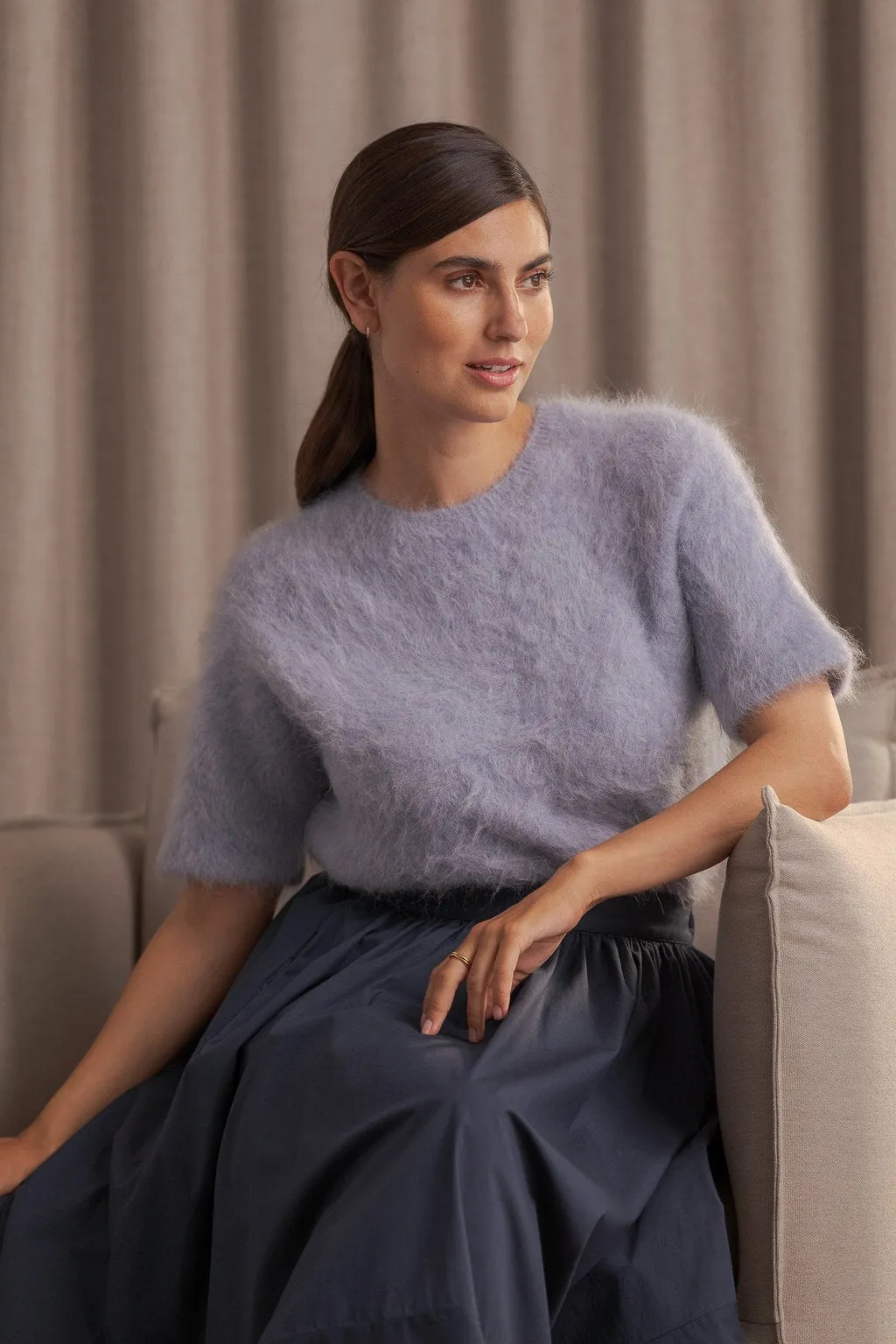 Ariel Alpaca Blend Short Sleeve Sweater Light blue sold by Ivalo.com