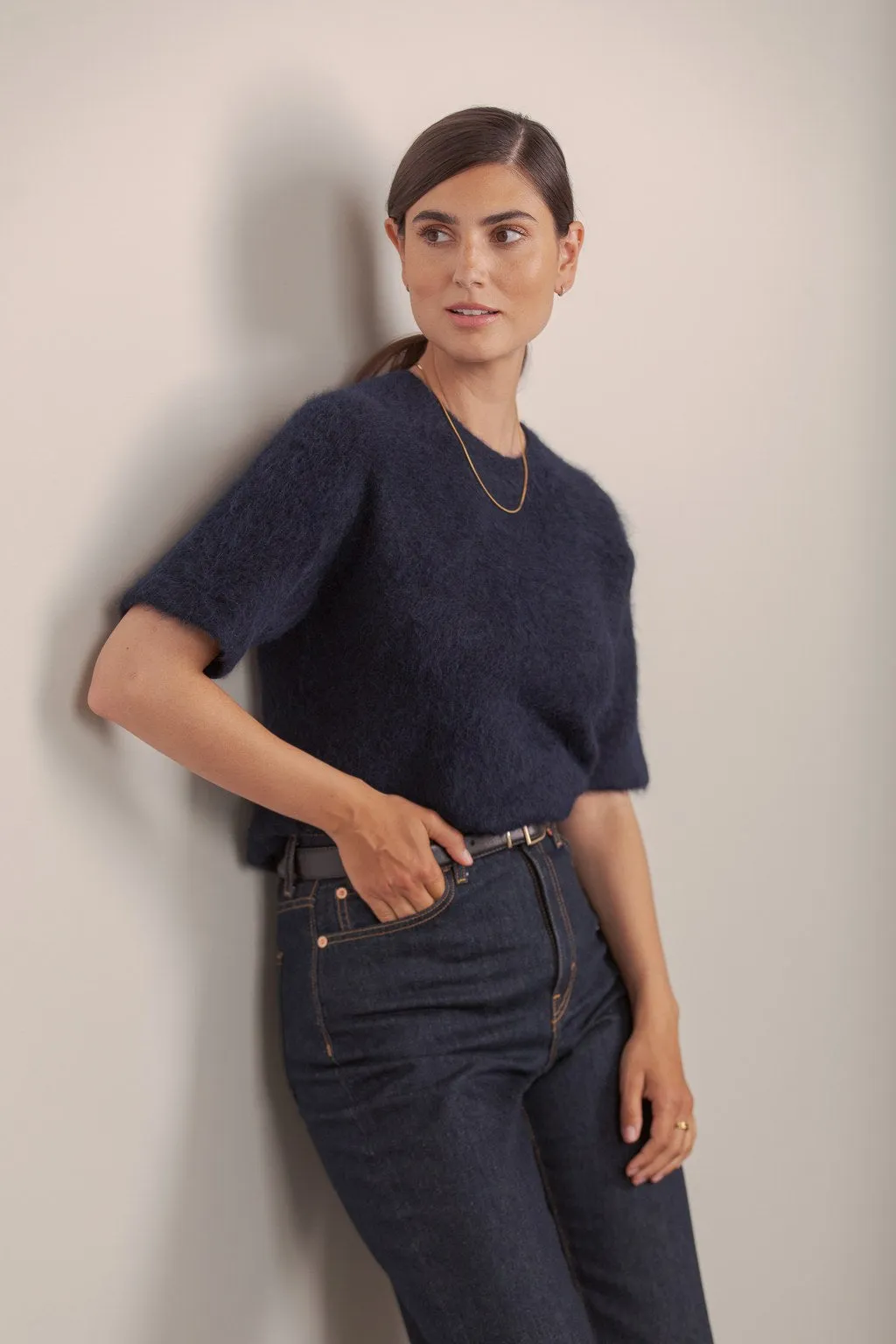Ariel Alpaca Blend Short Sleeve Sweater Dark Navy sold by Ivalo.com