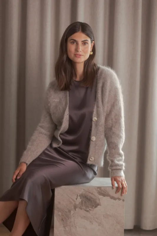 Alia Alpaca Blend Button Cardigan  Greige sold by Ivalo.com