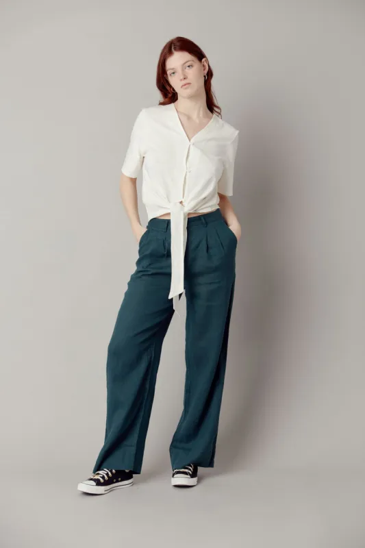 Lion Organic Linen Trousers Teal Green sold by Ivalo.com
