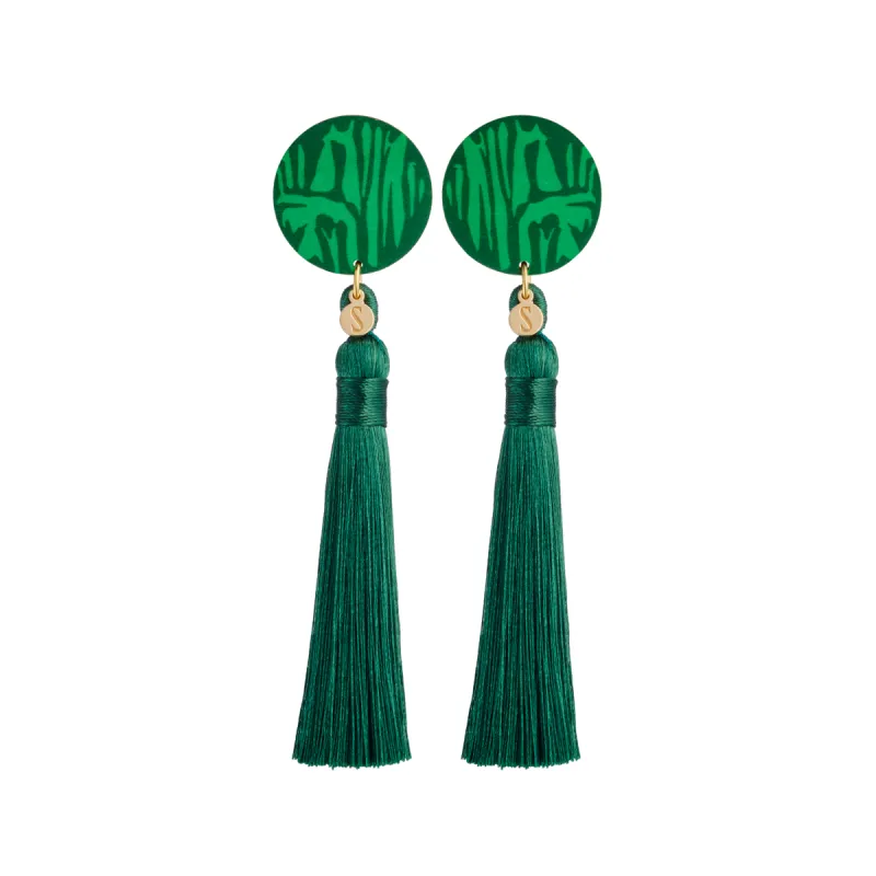 Forever Growing Wooden Tassel Earrings Green/Gold sold by Ivalo.com