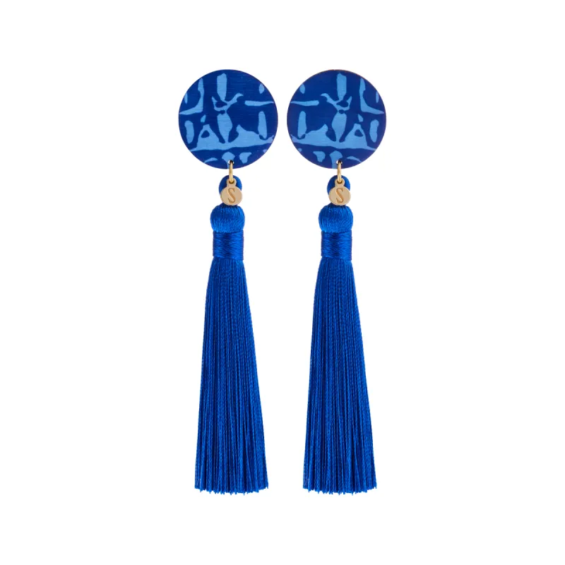 Forever Dreaming Wooden Tassel Earrings Blue/Gold sold by Ivalo.com