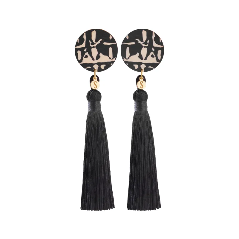 Forever Classic Wooden Tassel Earrings Black/Gold sold by Ivalo.com