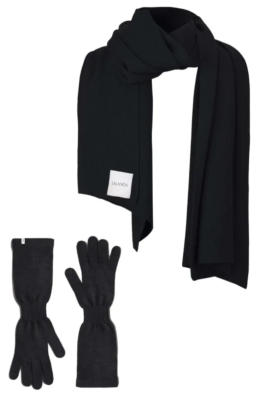 Via Merino Wool Scarf & Gloves Set Black sold by Ivalo.com