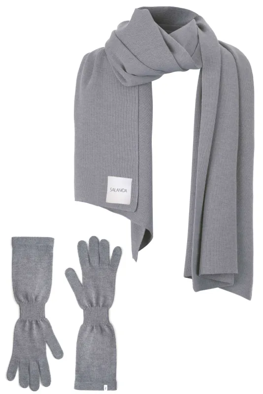 Via Merino Wool Scarf & Gloves Set Light Grey sold by Ivalo.com
