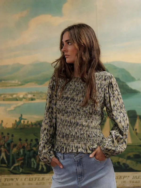 Elastic-Waist Blouse Military Green sold by Ivalo.com